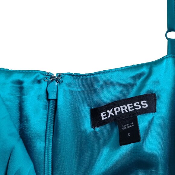 Express Jewel Tone Teal Pleated Side Cutout Maxi Dress Formal Blue Green Size S - Picture 12 of 16